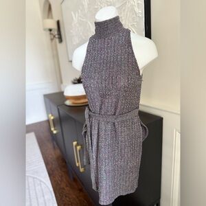Zara Gray Ribbed Tie‎ Front Mini Dress